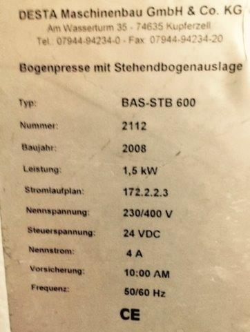 Desta BAS-STB 600 standing sheet press delivery