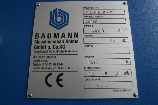 Baumann Wohlenberg NUP 650 stacking lift with stacking aid