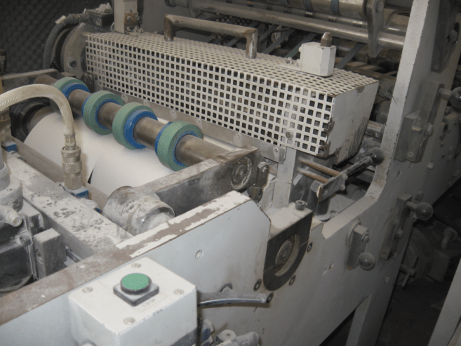 roll DIN A4 paper cutting line Bielomatik P 22-02 connected to a Wrapmatic paper wrapper