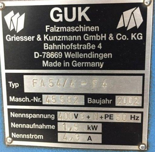 buckle plate folder GUK FA 54-4-F-TH with stream delivery S-520 for prefold products